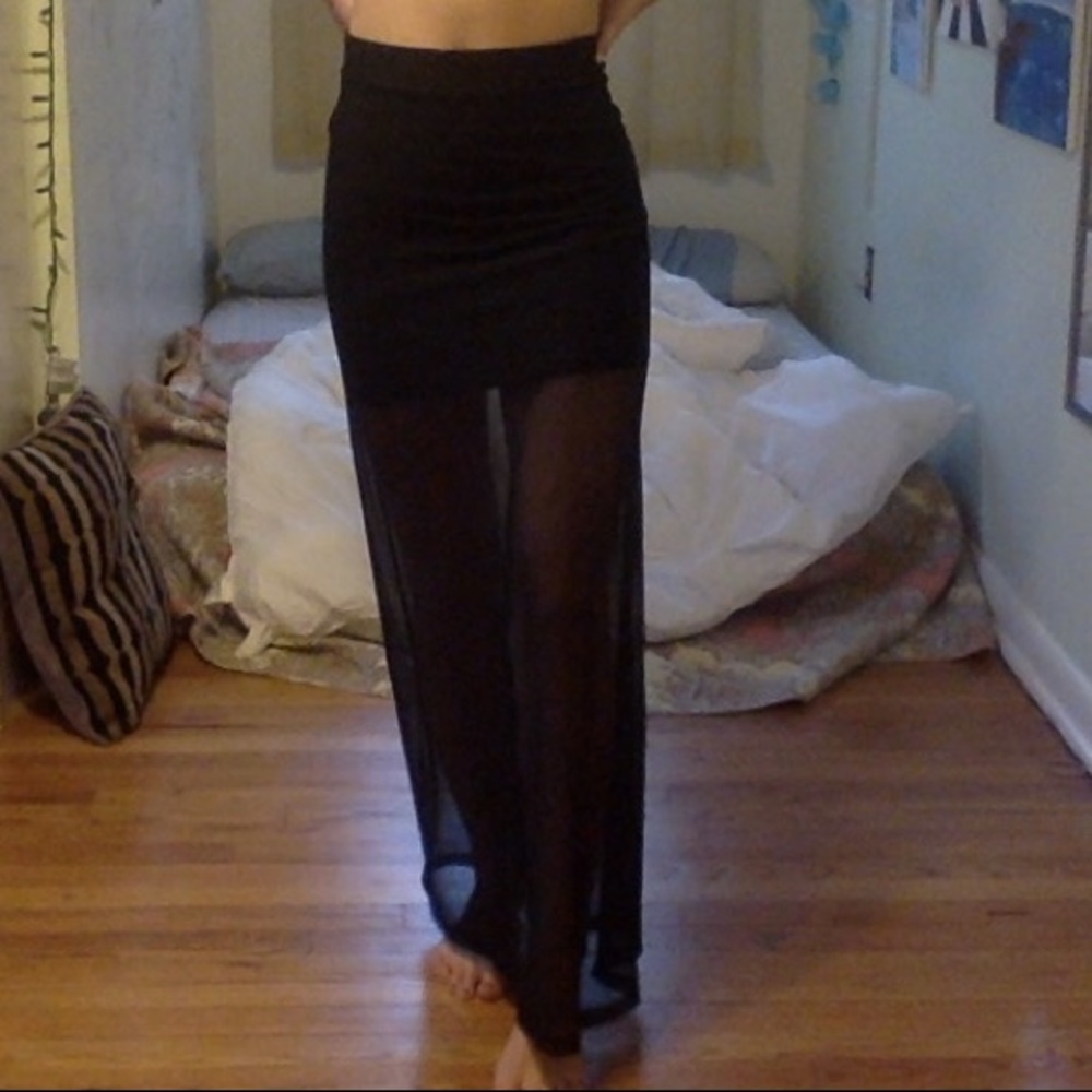 SOLD Black mesh maxi skirt w opaque mini inlay 🖤